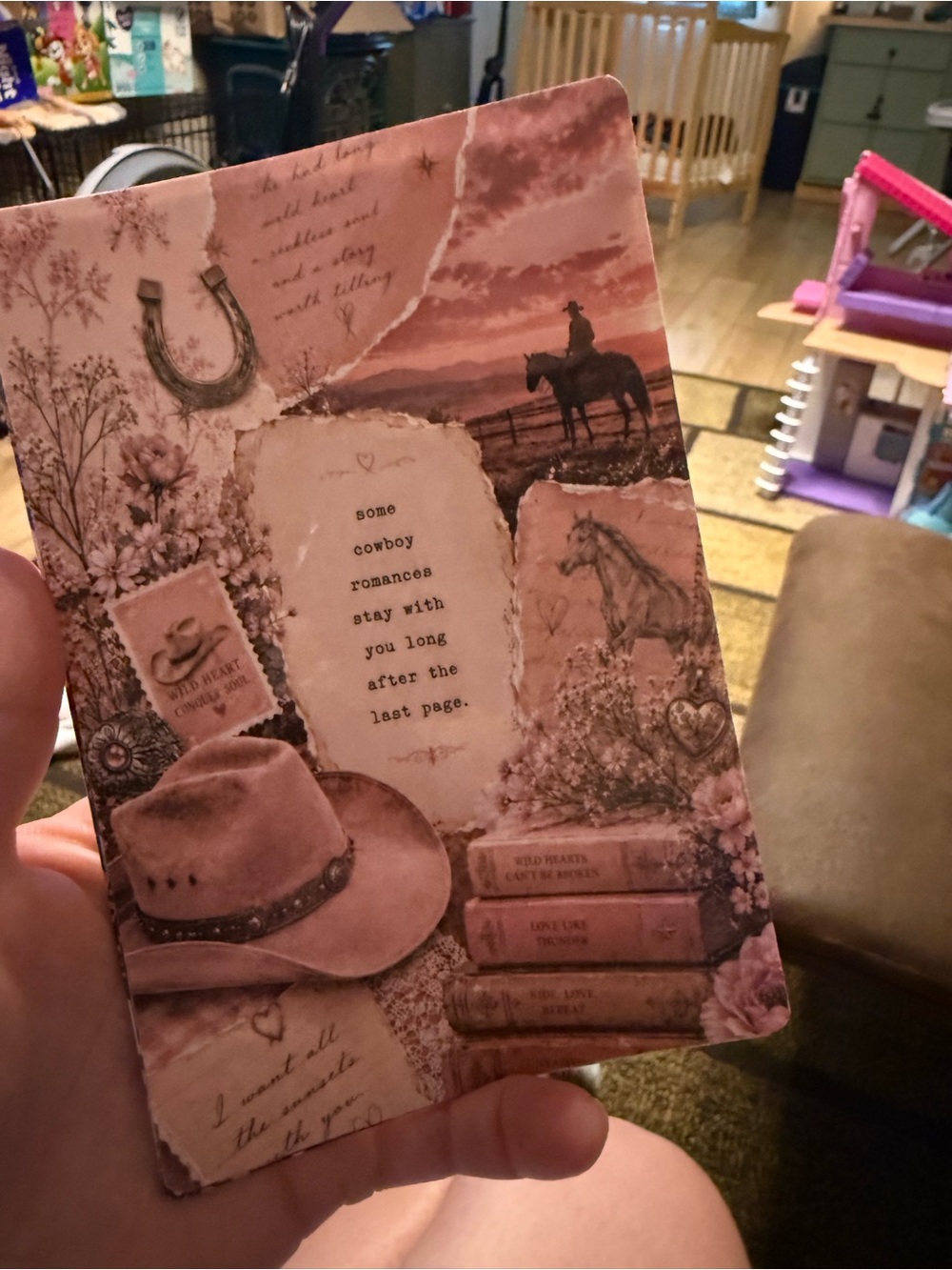 Cowboy Romance Collage Kindle Insert 4x6 - Pink Sepia Floral